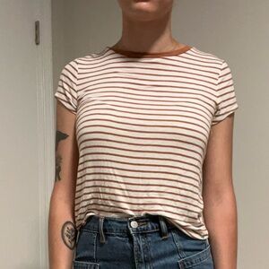American Eagle Outfitters Brown and White Striped Tee
